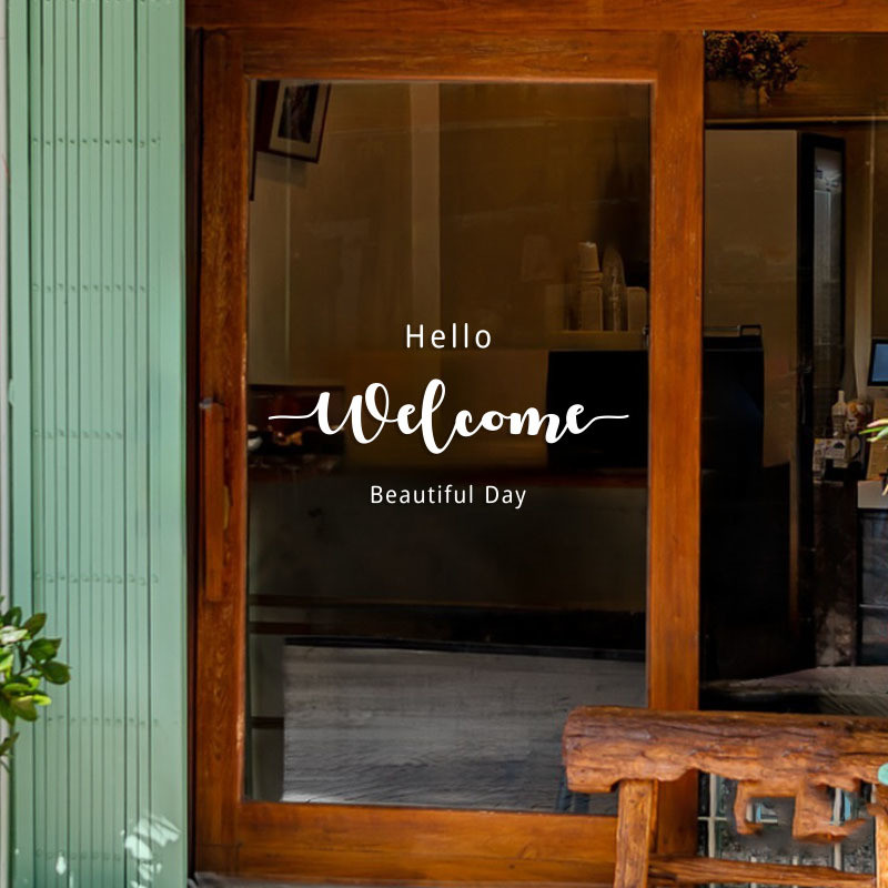 Welcome Cafe Milk Tea Shop Clothing Store Convenience Store Glass ...