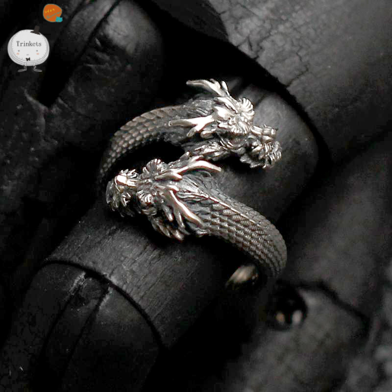 TR Double Headed Dragon Ring Men Adjustable Chinese Style Opening ...