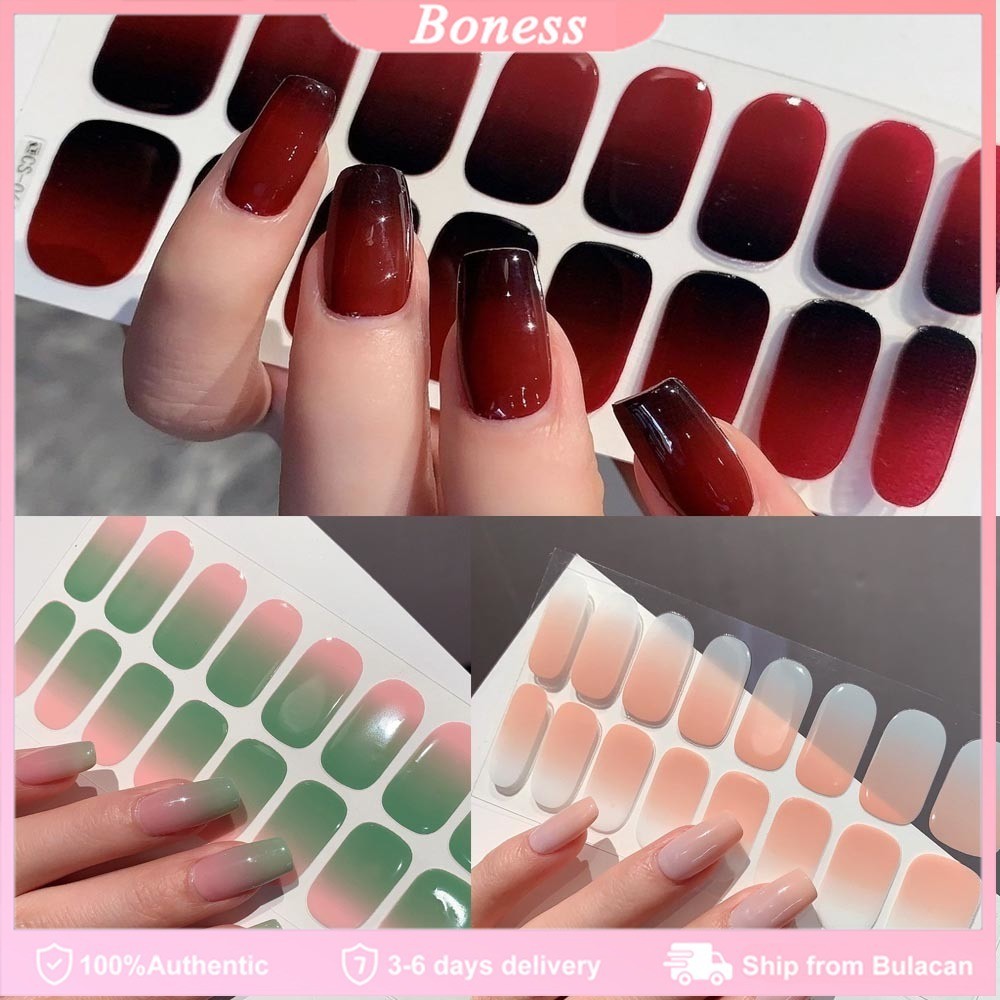 32pcs/2 Sheets Semi-cured Gel Nail Sticker Diy Self Gradient Color ...