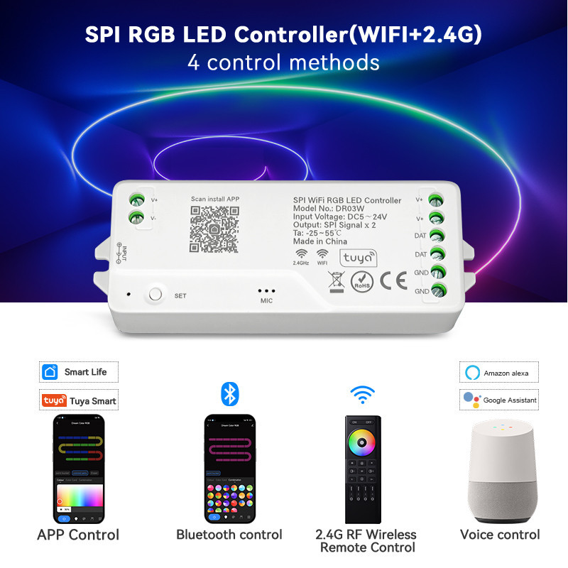 Tuya Wifi SPI RGB Controller for WS2812B WS2811 Addressable LED Strip