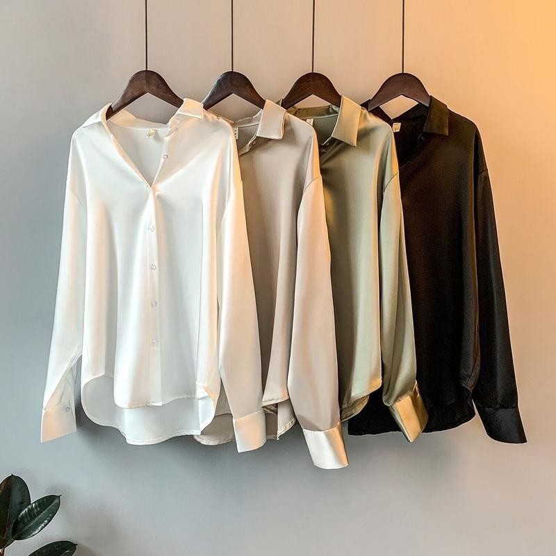 High-end Satin Long-Sleeved Loose Shirt