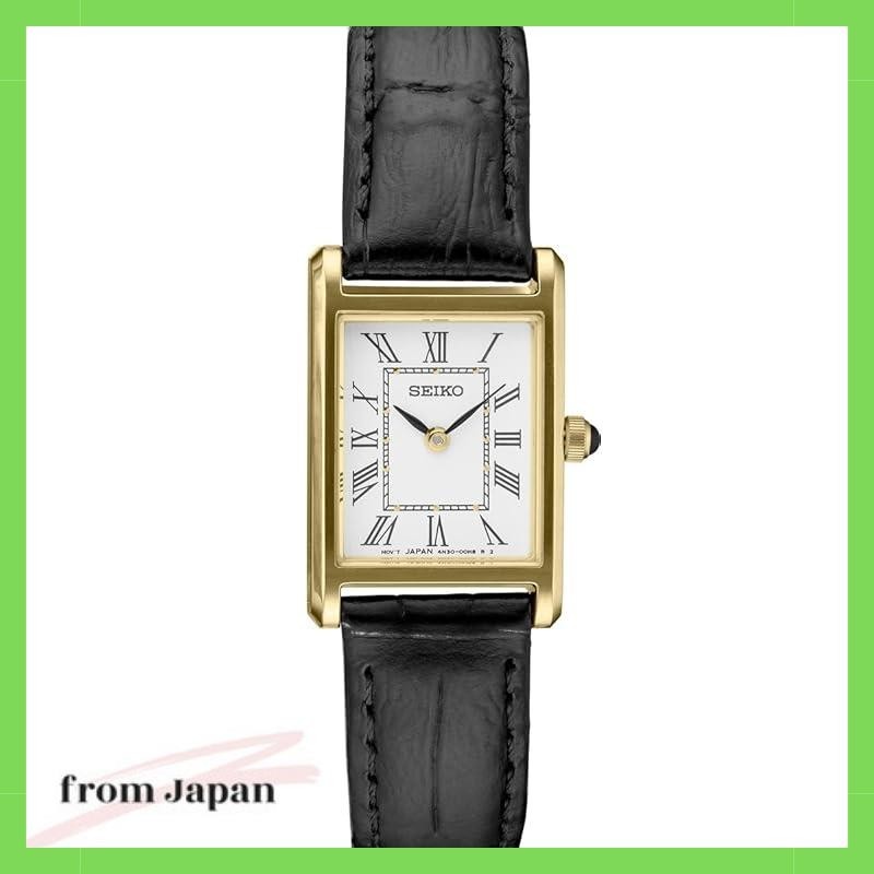 SEIKO wristwatch SWR054 SWR054P1 Ladies Square Design Quartz White Dial x  Black Leather Band
