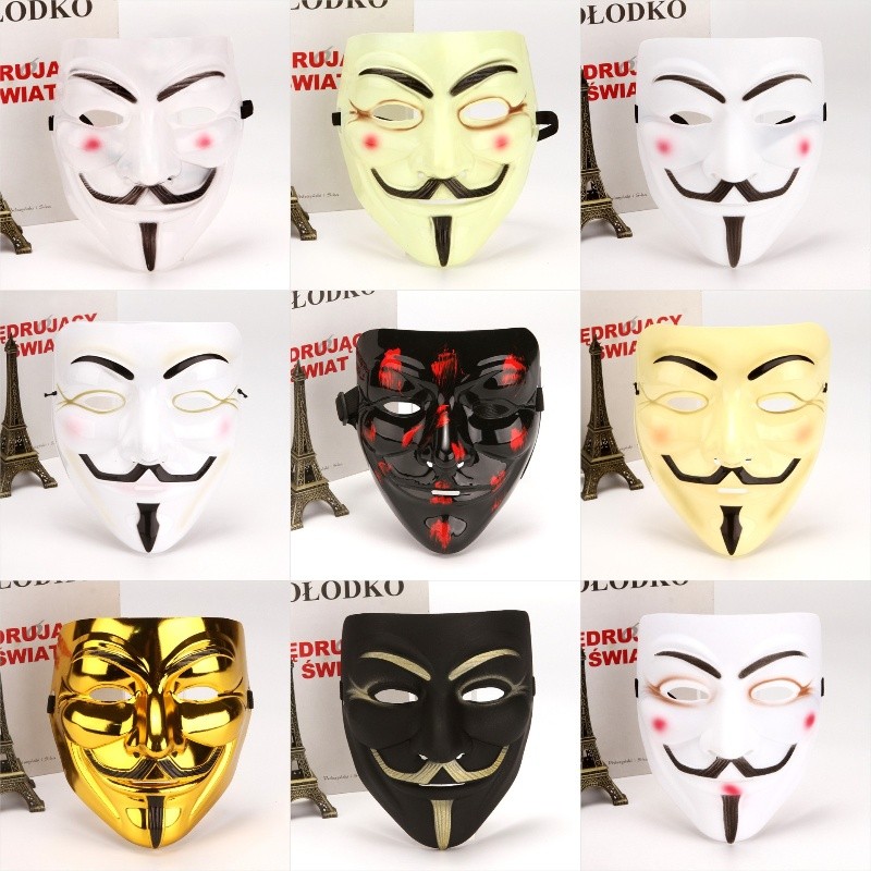 Halloween Face Mask Black White V for Vendetta Hackers Cos Mask ...