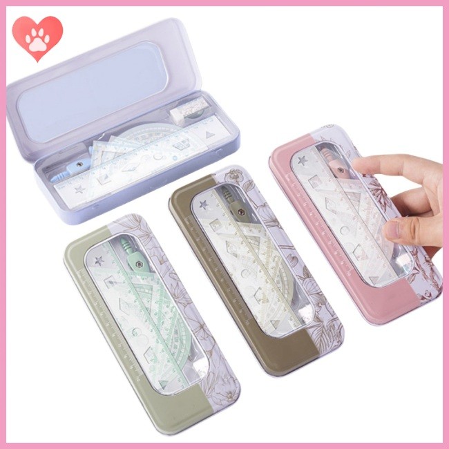 Amostlycute 8 Pcs Geometry Set For Students, Math Protractor Compass