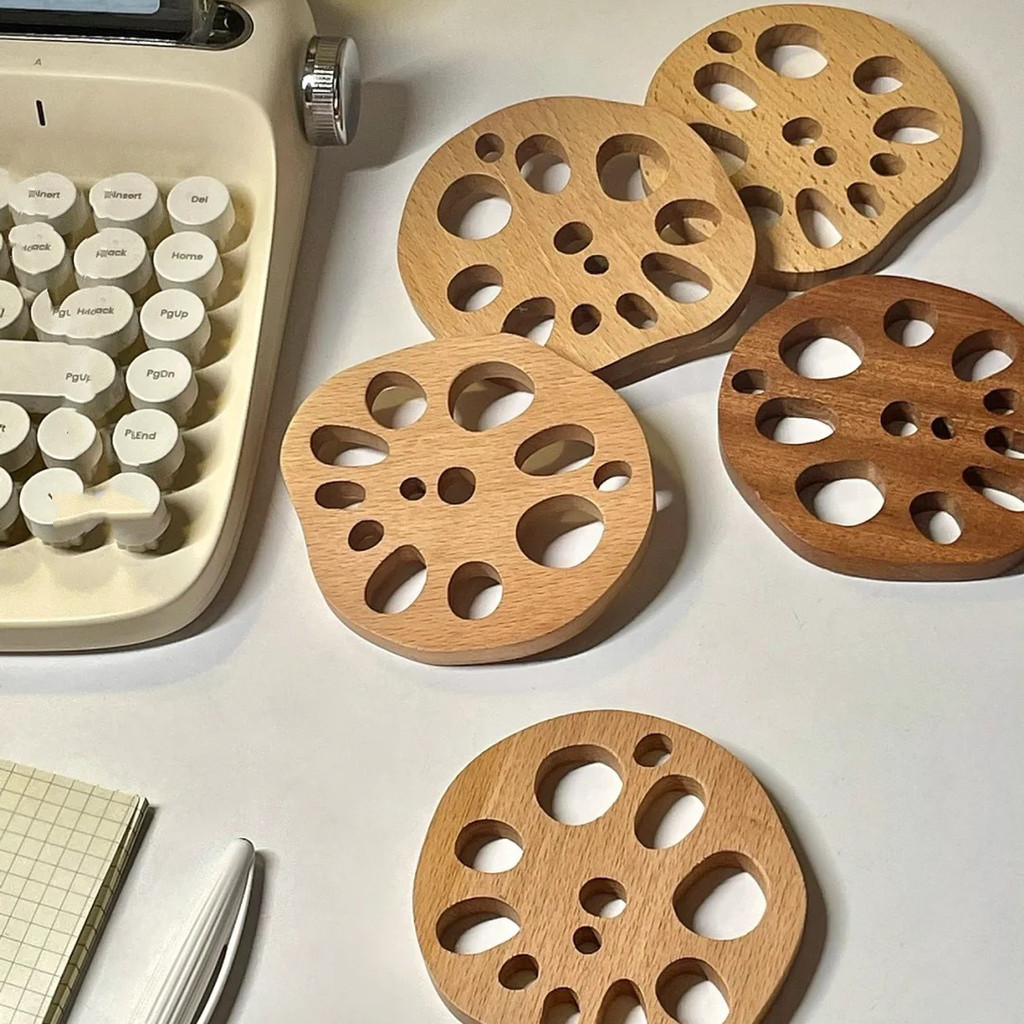 「Buyer Preference」Beech Lotus Root Slices Coaster Creative Solid Wood ...