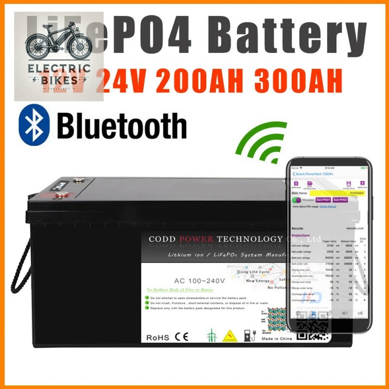 12V 24V 48V 100AH 200AH 300AH LiFePO4 Battery Bluetooth BMS Lithium ...