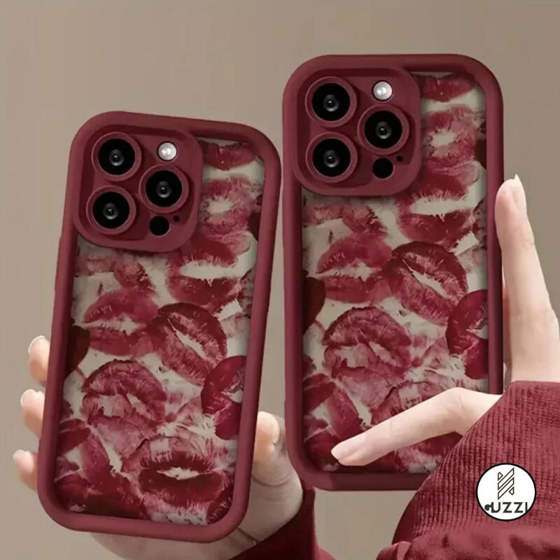 Creative Full Screen Red Lip Print Graffiti Matte Phone Case for IPhone ...