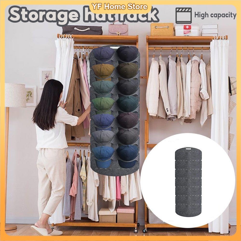 Baseball Cap Display Rack Space Saving 14 Grids Door Back Wall Felt Hat ...