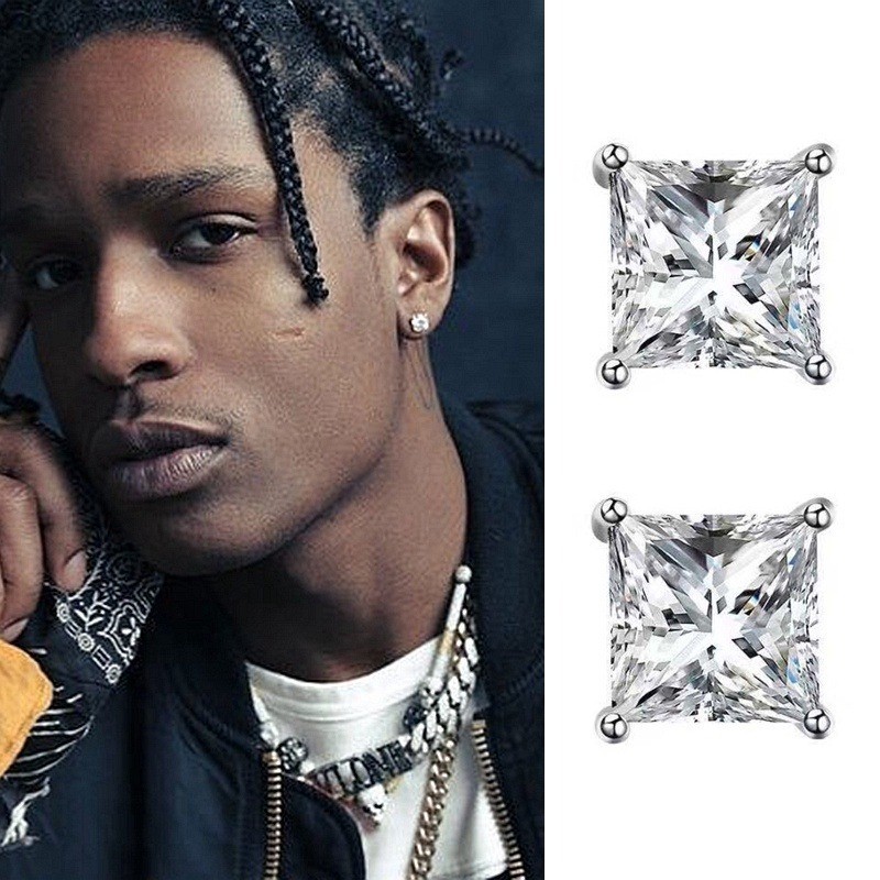 2PCS Square Silver Earrings Zircon Stud Stainless Diamond Earrings Ear Studs for Men Shopee Philippines