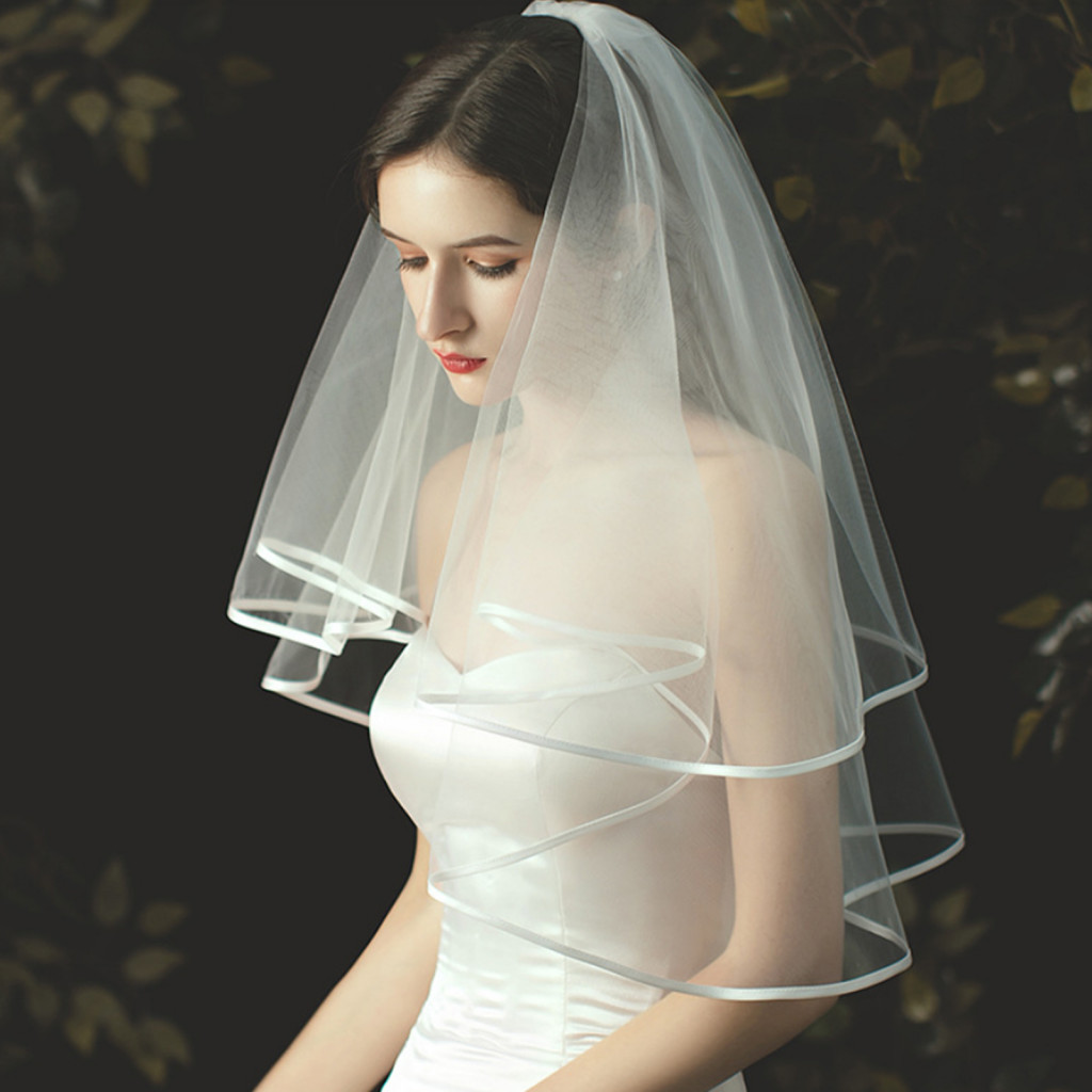 Everyday Skirt Veil Double-layered Ribbon Edge Wedding Veil Soft Mesh ...