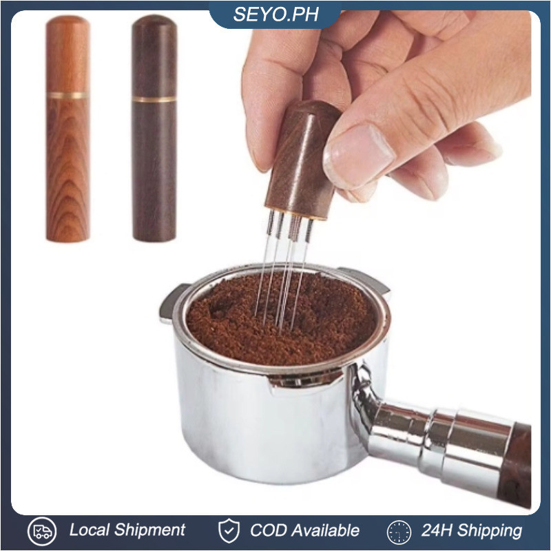 Stainless Steel Needle Coffee Tamper Distributor Wood Handle Espresso ...
