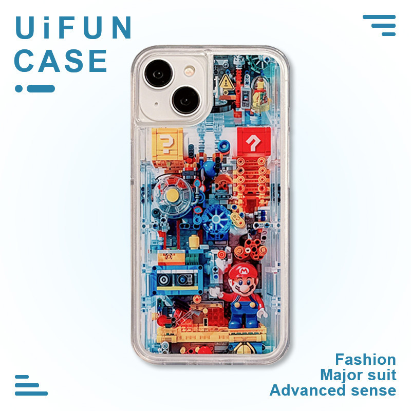 Creative Building Blocks Mario Slider Quicksand Phone Case Compatible ...