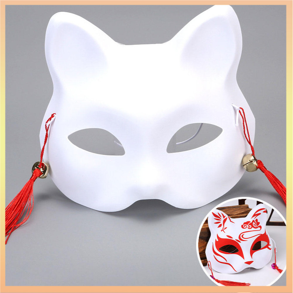 1pc Cat Face White Mask Matte Fox DIY Blank PVC Half Face Masks With ...