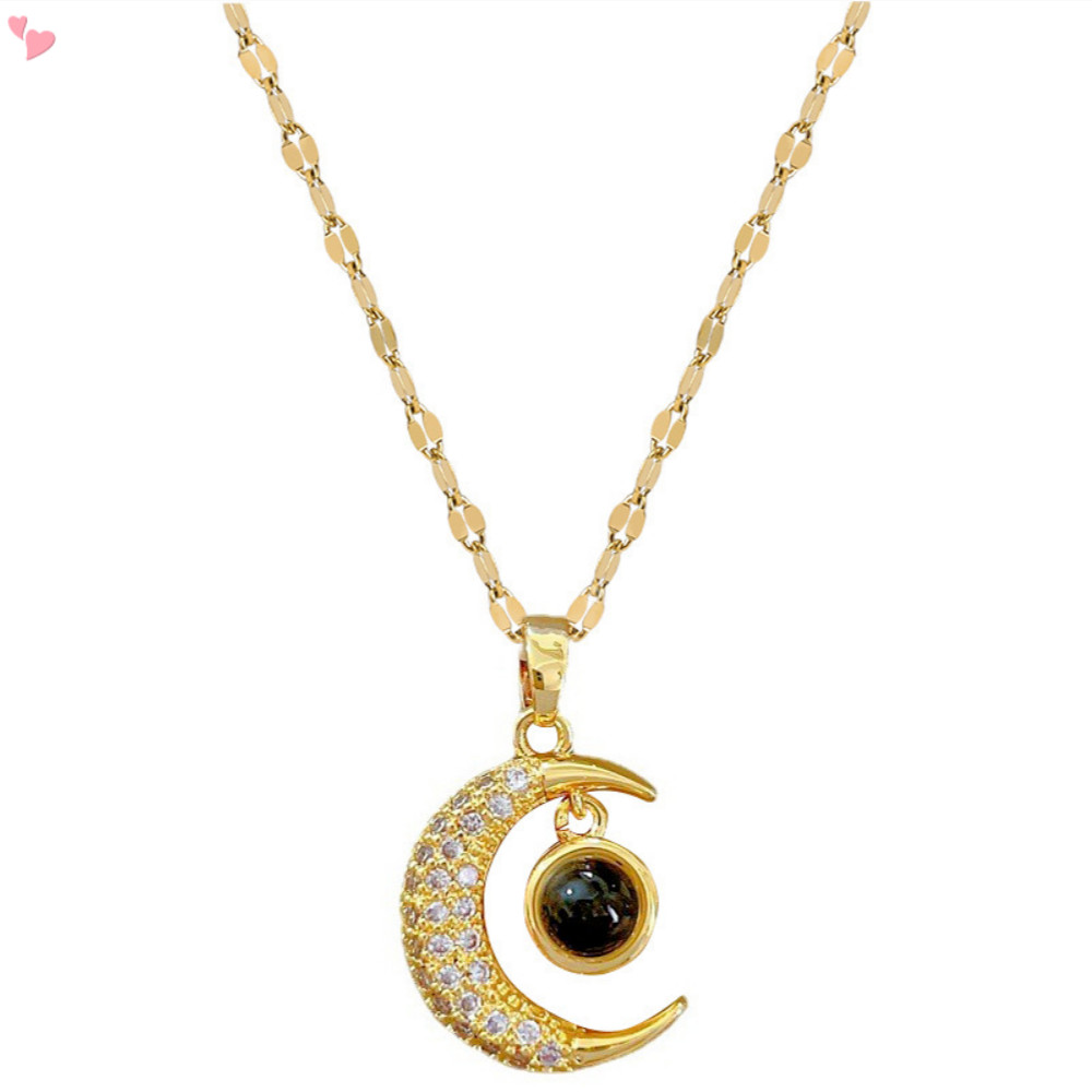 I Love You Necklace 100 Languages Projection Half Moon Pendant