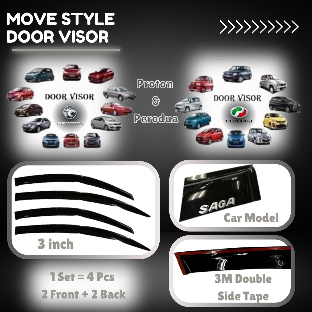 Car Door Visor Normal 3inch Proton Perodua 1Set 4 Door Saga Persona ...