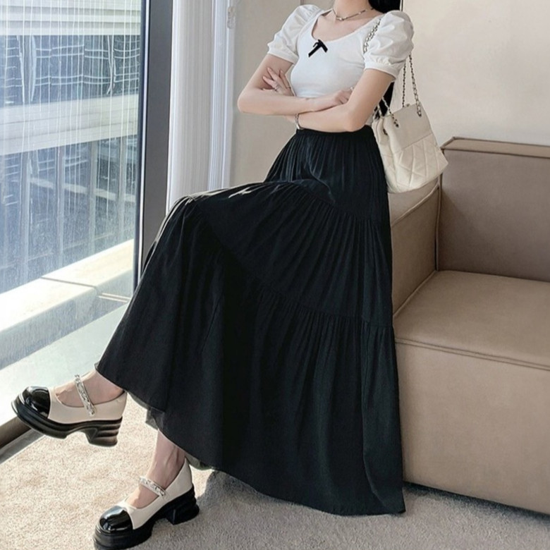 Midi Length Satin Woven Plus Size Skirt