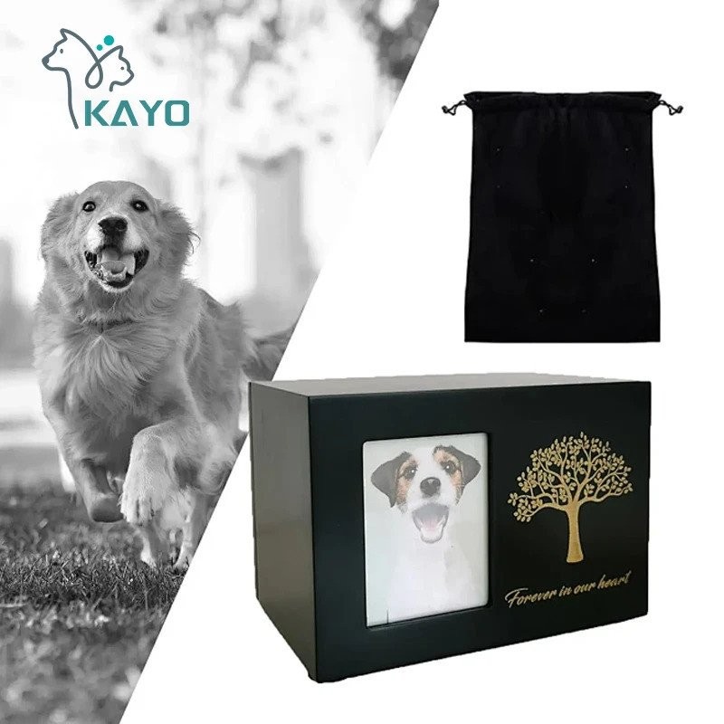 Wooden Pet Cremation Urn Dogs Cat Ashes Keepsake Box with Photo Frame ...