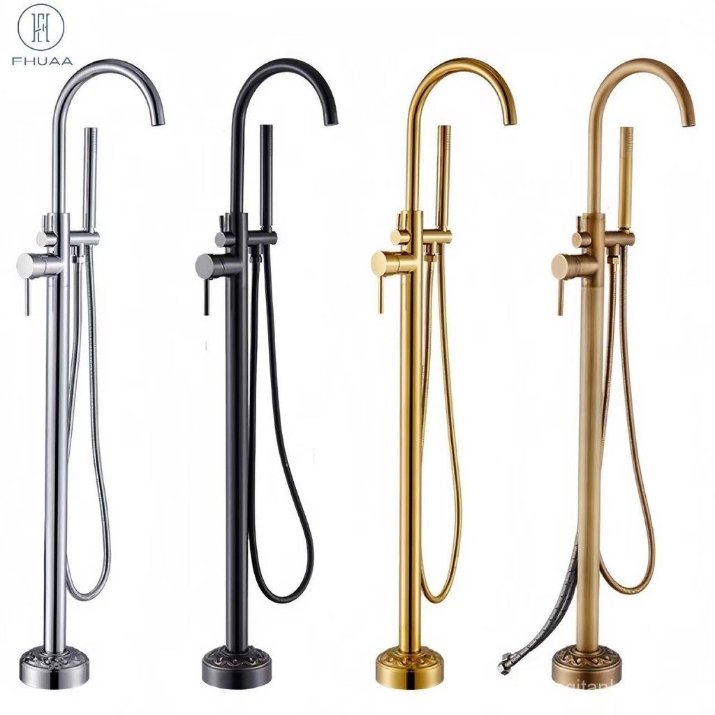 Floor Bathtub Faucet Copper Cold & Hot Jar Side Column Art Inter