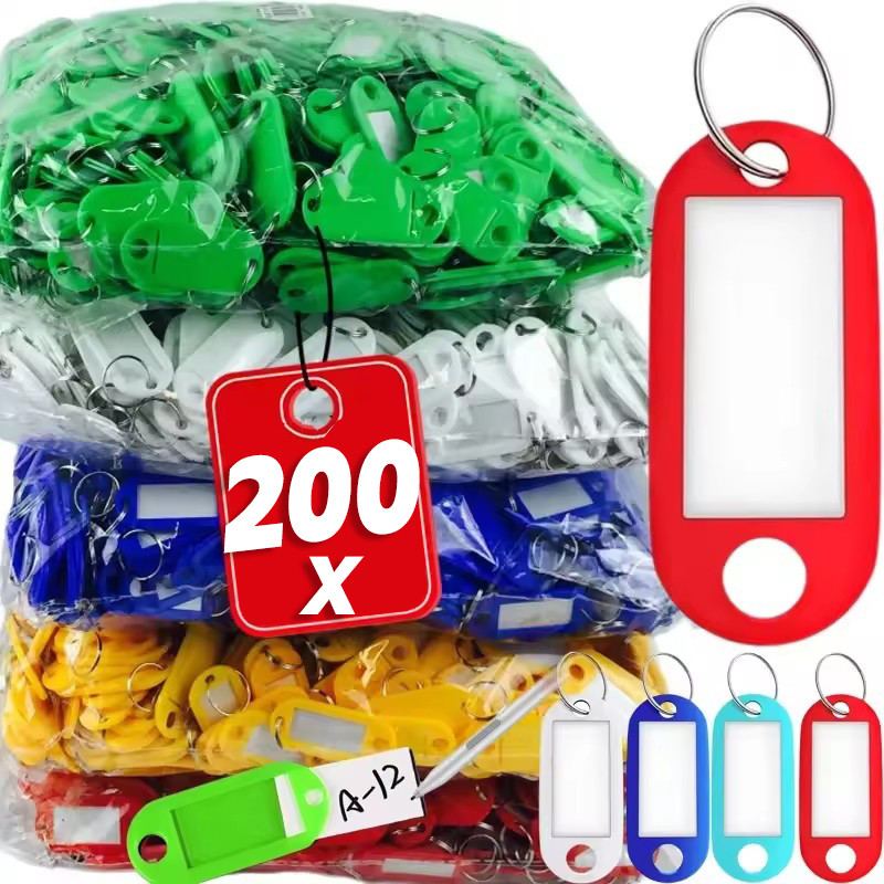 50/100/200Pcs Colourful Plastic Key Chain Tags - DIY Luggage ID Labels ...