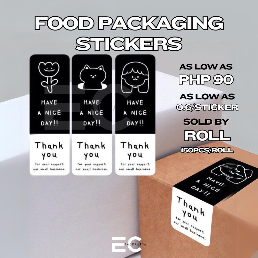 EC 9x3CM FOOD PACKAGING STICKER 150PCS/ROLL THANK YOU STICKER SEAL SELF ...