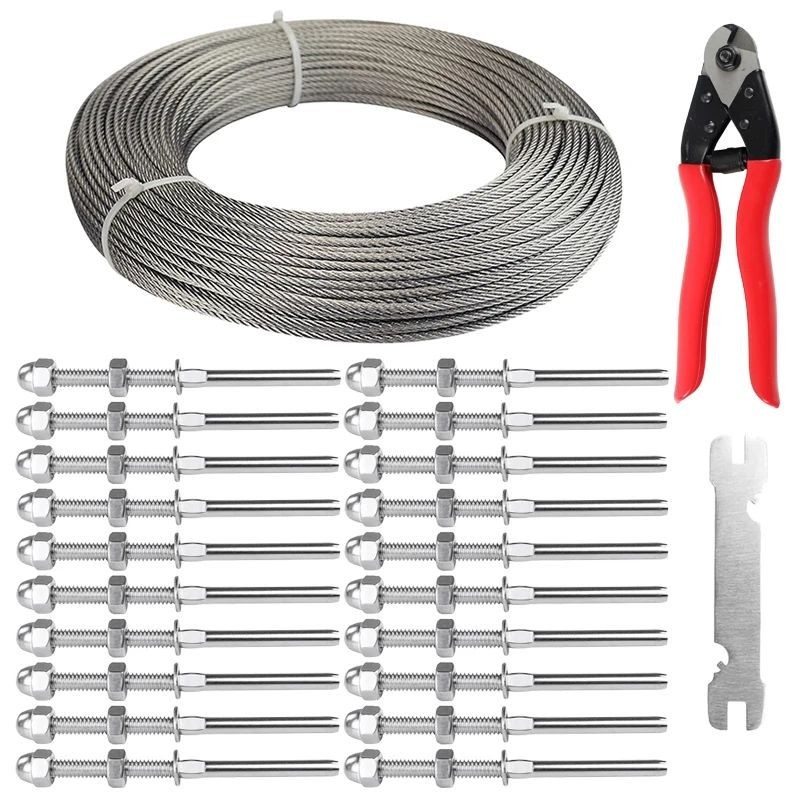 20Pcs Cable Railing Hardware Kit with 50 meter Wire Rope 1/8" Hand