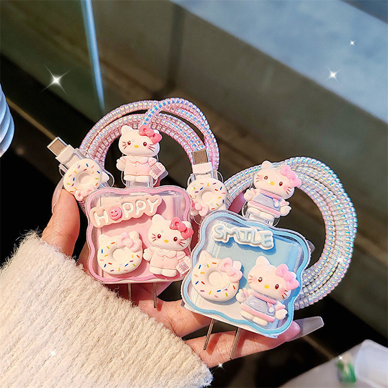 Cute Hello Kitty 4 in 1 Set Cable Protector for IPhone / IPad 18W/20W ...