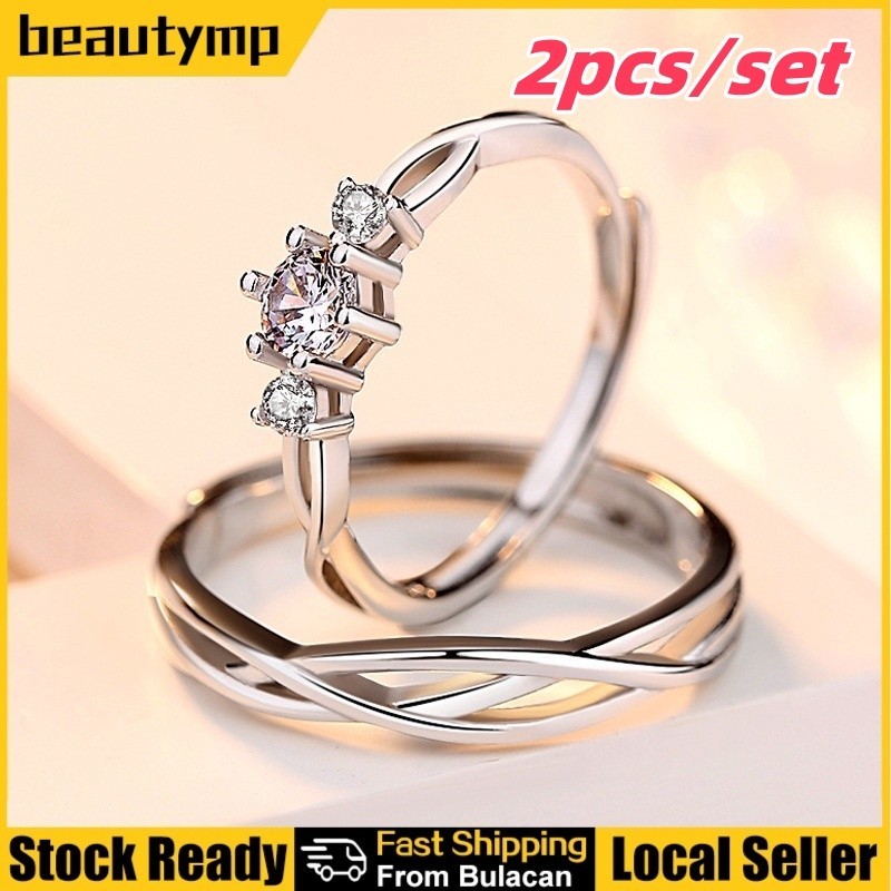 2 Pcs/set Good Jewelry 925 Silver Couple Ring Crystal Diamond Couple ...