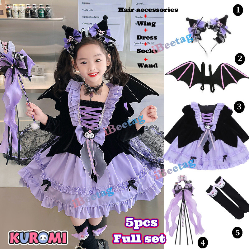 Sanrio Kuromi Lolita Princess Dresses Girl Halloween Party Cosplay ...