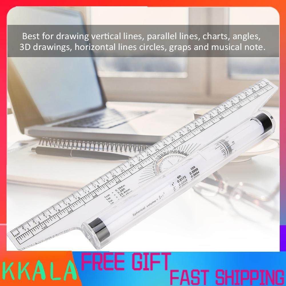Kkala 30cm 11.8in Parallel Rolling Ruler Multi Purpose Clear Drawing