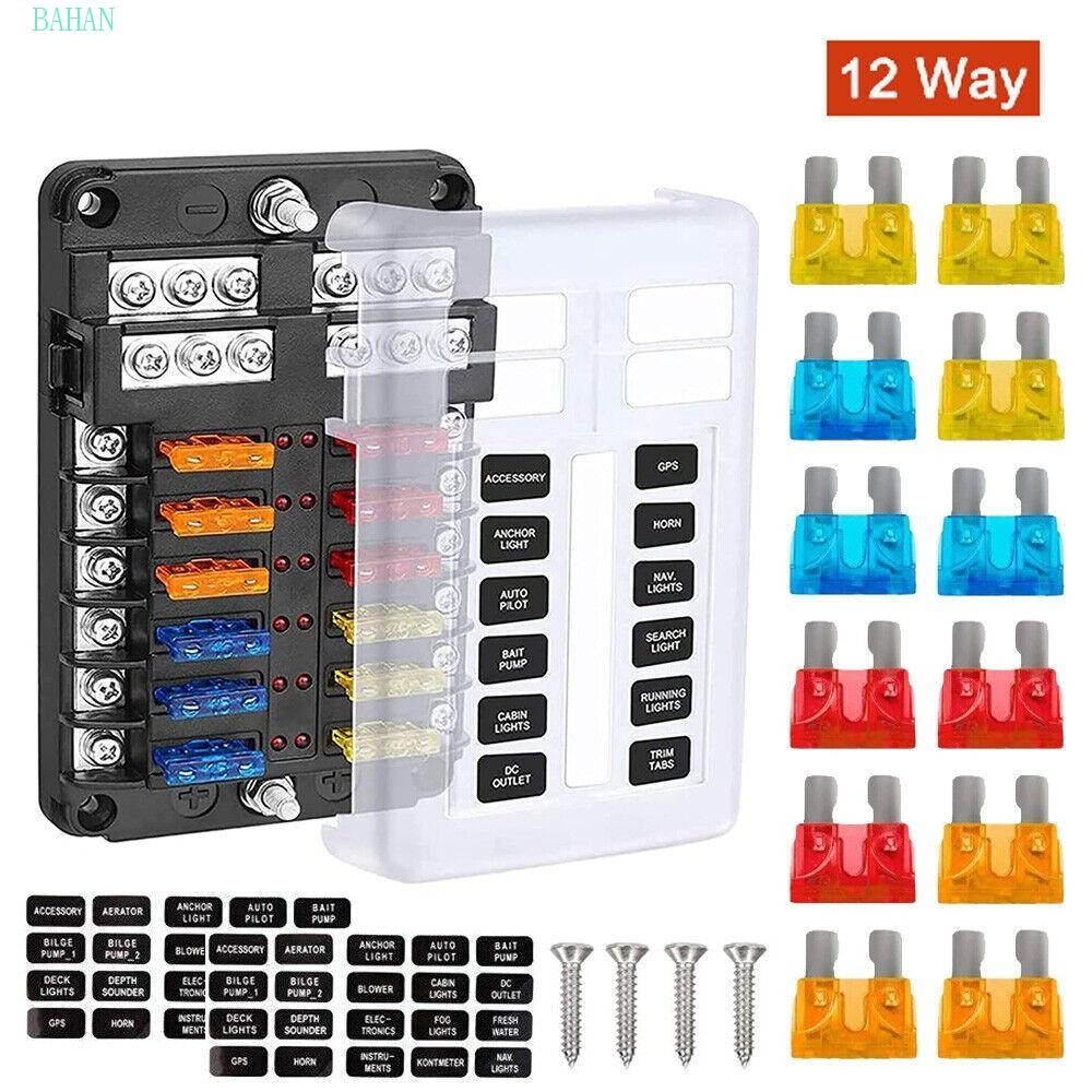 BAHAN 12 Way Blade Fuse Box, Panel Board Accessories Marine FuseBox ...