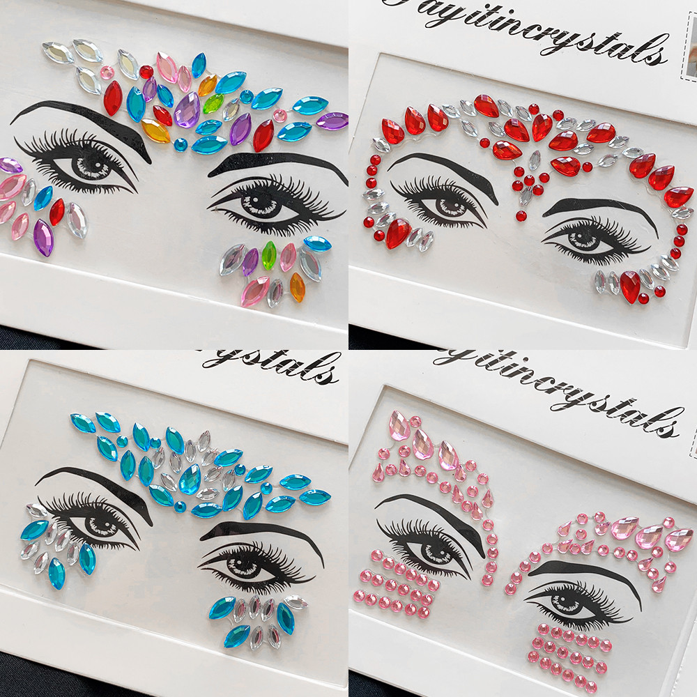 3D Colorful Rhinestone Face Stickers Glitter Diamond Face Gems DIY ...