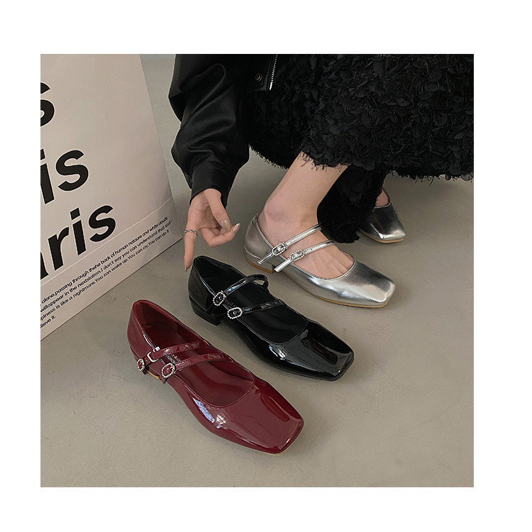 Red Mary Jane Shoes Chunky Heels Cross Square Toe French Retro Fashion ...