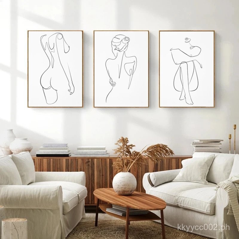 Scandinavian Minimalist Wall Art Woman Single Line Painting Abstract ...