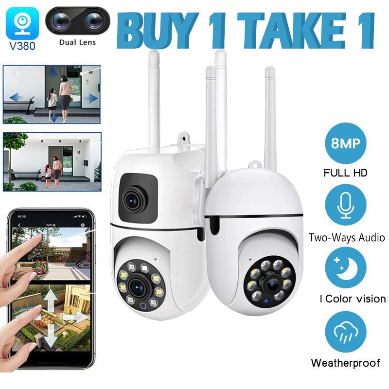BUY 1 TAKE 1 V380 Pro dual lens outdoor waterproof 360 cctv with audio ...