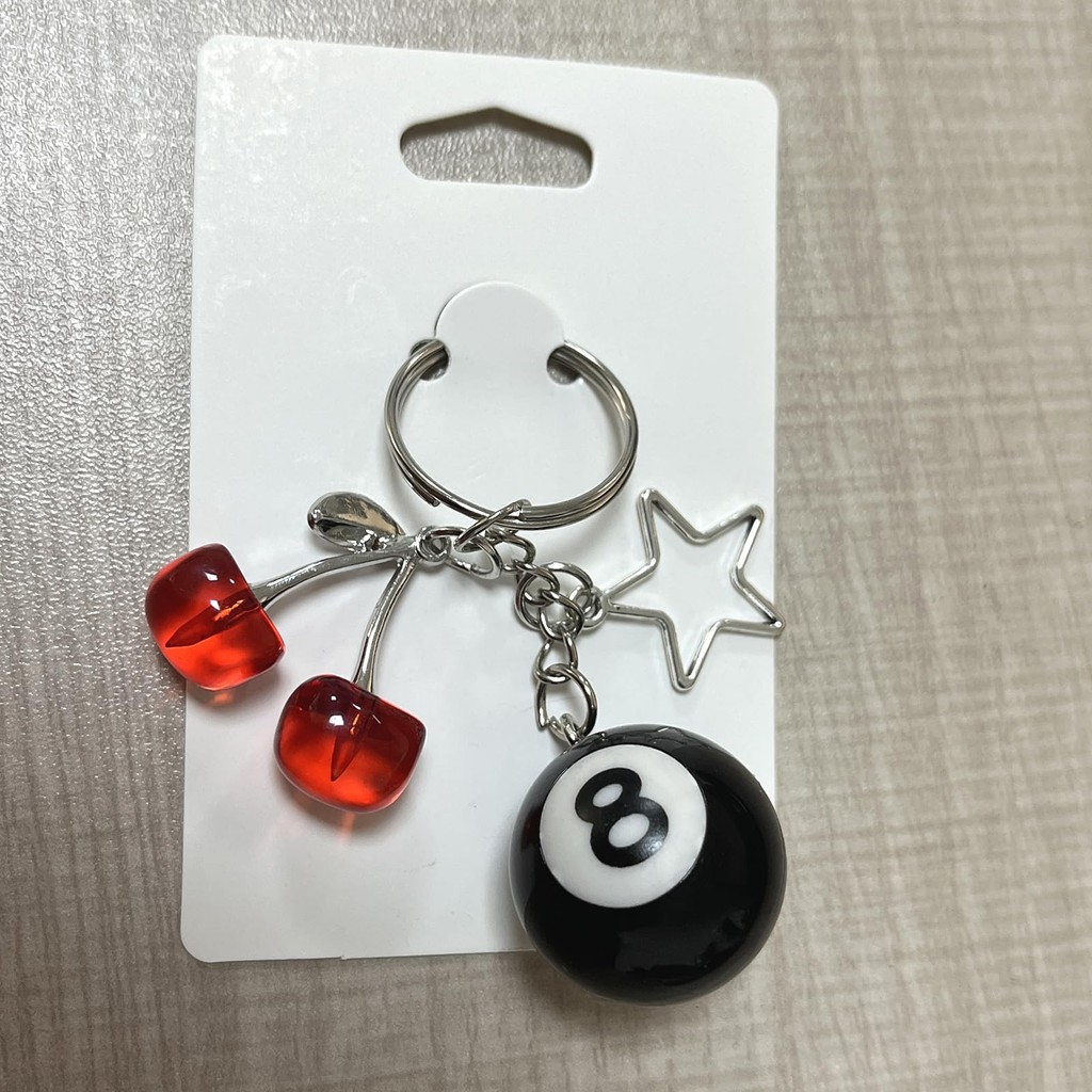 8 Ball Keychain, Red Cherry Keychain, Eight Ball Keychain With Star ...