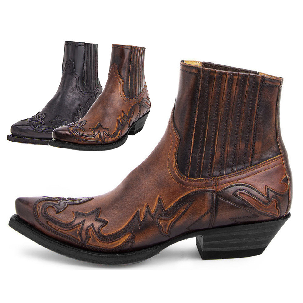 Retro Rub Colored Craft Pointed High Heel Western Cowboy Boot ...
