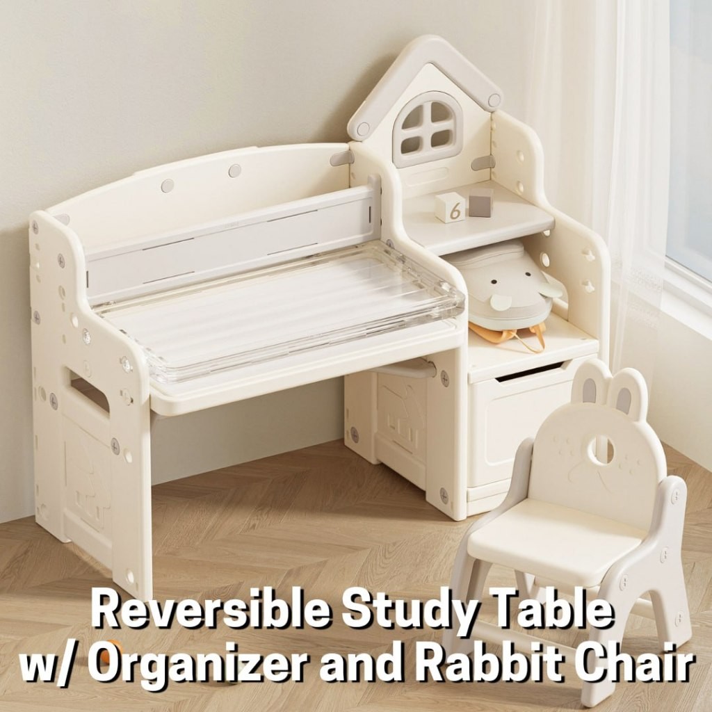 BYJ Study Table with Organizer and Rabbit Chair Kids Learning Desk ...