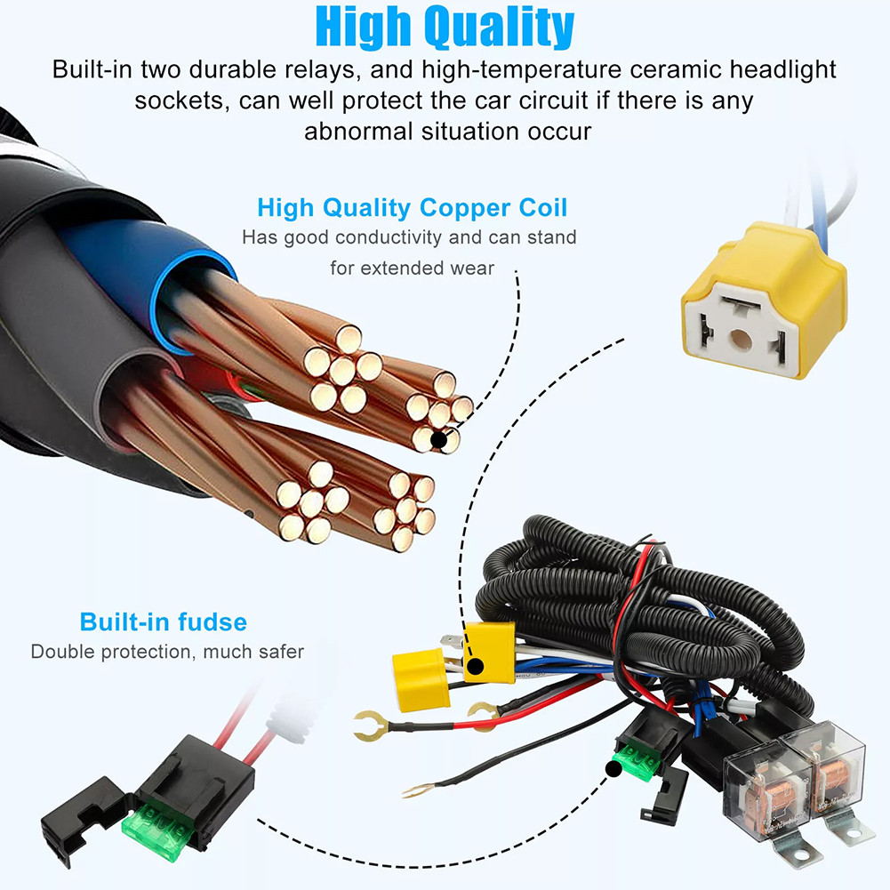 H4 LED Headlights Relay Wiring Harness Kit H6054 7x6 5x7 for