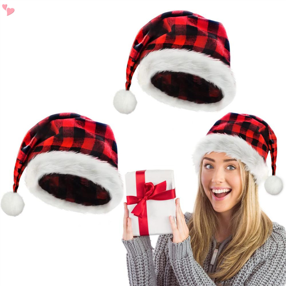 Santa Hats for Adults Teenagers - Red Buffalo Plaid Christmas Hats ...