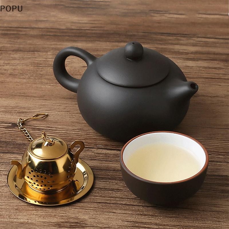 POPU Stainless Steel Leaf Tea Maker Strainer Chain Drip Tray Spice ...