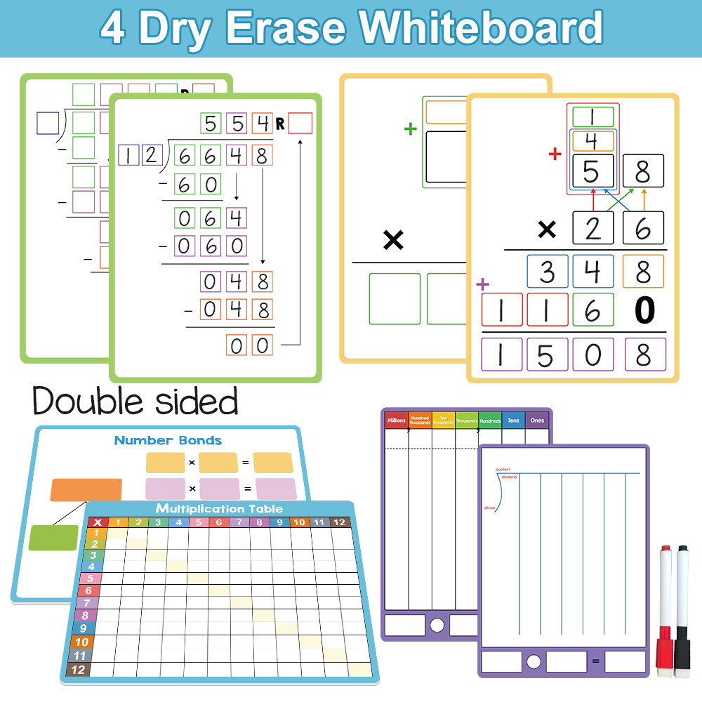 4Pcs Double Side Multiplication &amp; Division Chart Classroom Mathematical ...