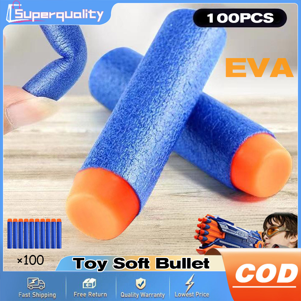 100pcs Nerf Bullets EVA Soft Hollow Hole Head 7.2cm Refill Bullet Darts ...