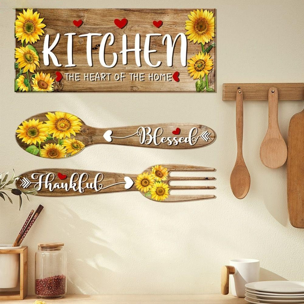 2Pcs/set Sunflower Spoon Fork Sticker, PVC Sunflower Kitchen Restaurant ...