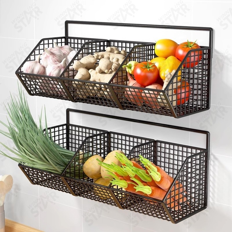 Kitchen Organizer Rack Spice Storage Holder Wall Mounted Fruit Hanging ...