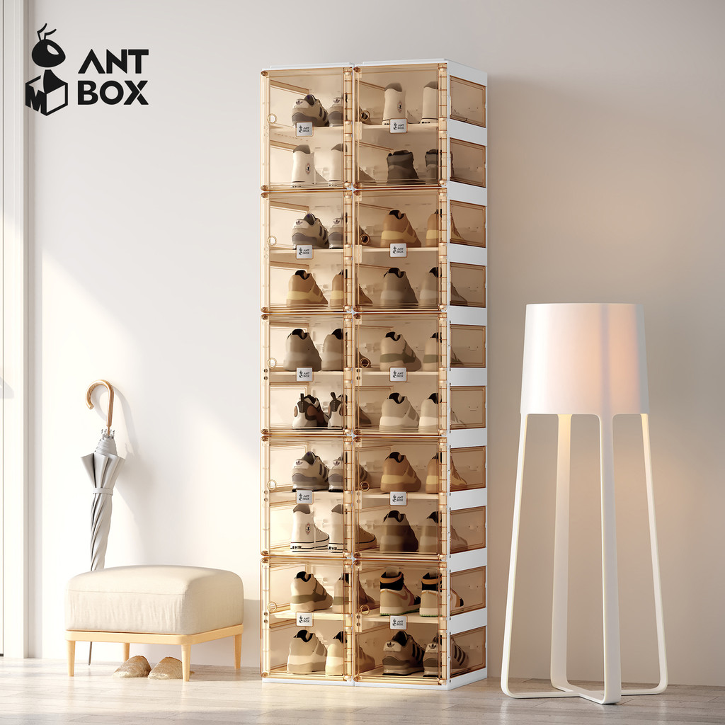 ANTBOX Transparent Shoe Box Brown Side Transparent 10 Layers 20 Pairs ...