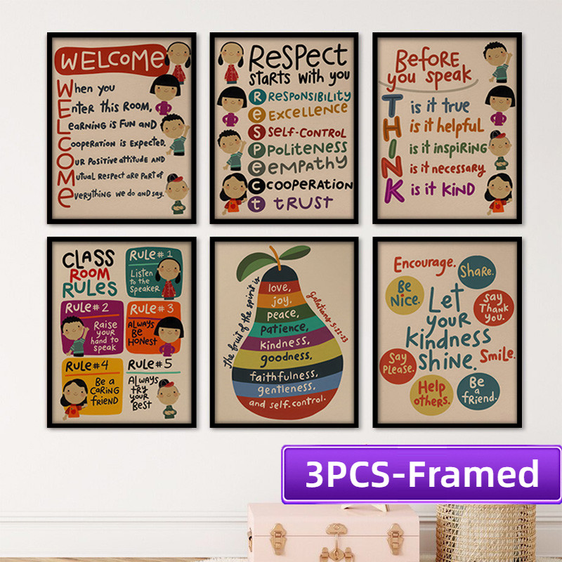 A4/A3 Frame 3PCS Nursery Classroom Rules Decoration Poster Children's ...