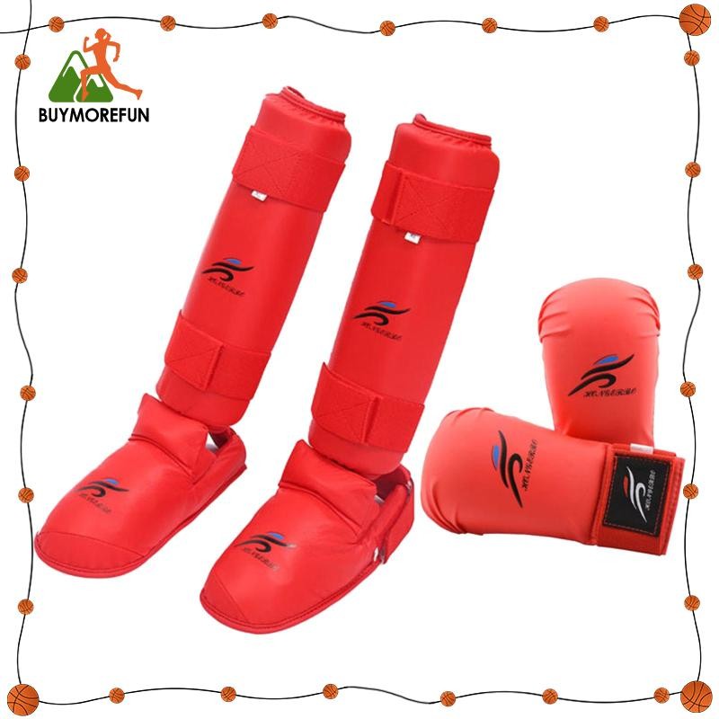 [Buymorefun] Boxing Gloves Shin Guards with Footgear Karate Sparring ...