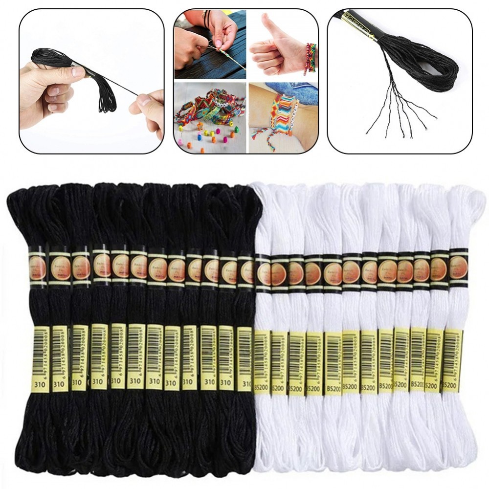 Black and White Embroidery Thread for DIY Cross Stitch Hand Braided