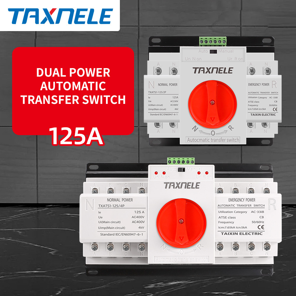 2P 4P 125A ATS Dual Power Automatic Transfer Switch AC 230V MCB Auto ...