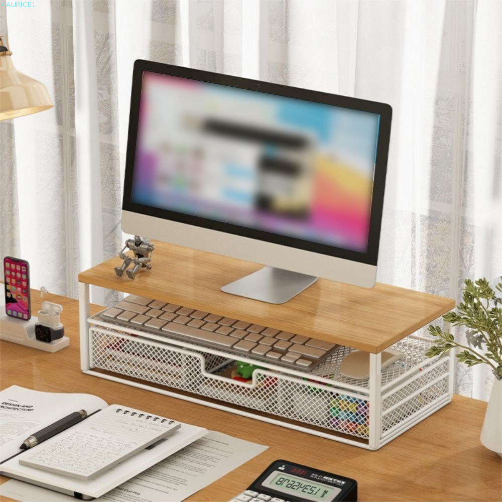 MAURICE1 Computer Monitor Stand, 2-Tier Design With Drawer Desk Monitor ...